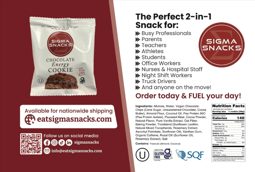18 Pack - Chocolate Sigma Snacks Energy Cookies